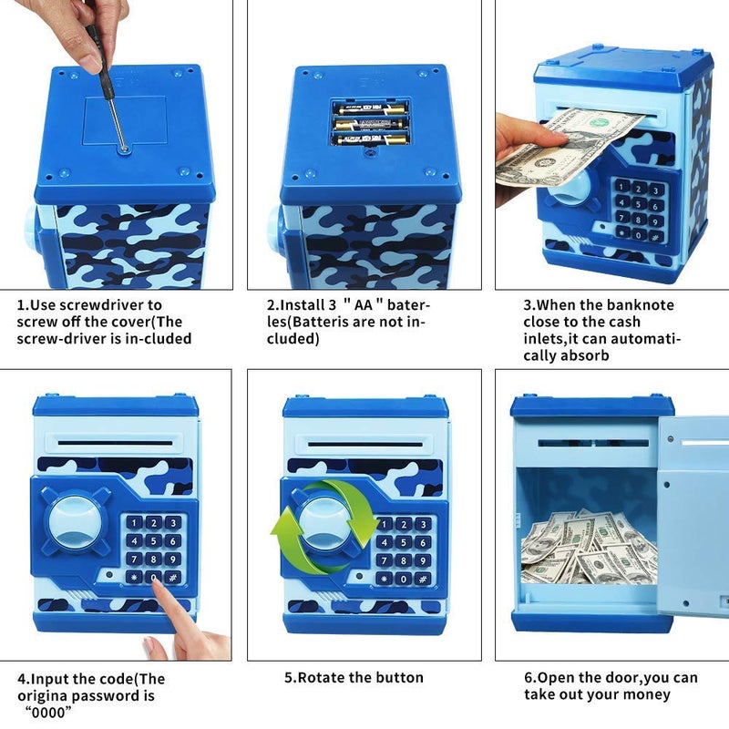 Totola Piggy Bank Electronic Mini ATM for Kids Baby Toy, Safe Coin Banks Money Saving Box Password Code Lock for Children,Boys Girls Best Gift(Camouflage) - Image 5